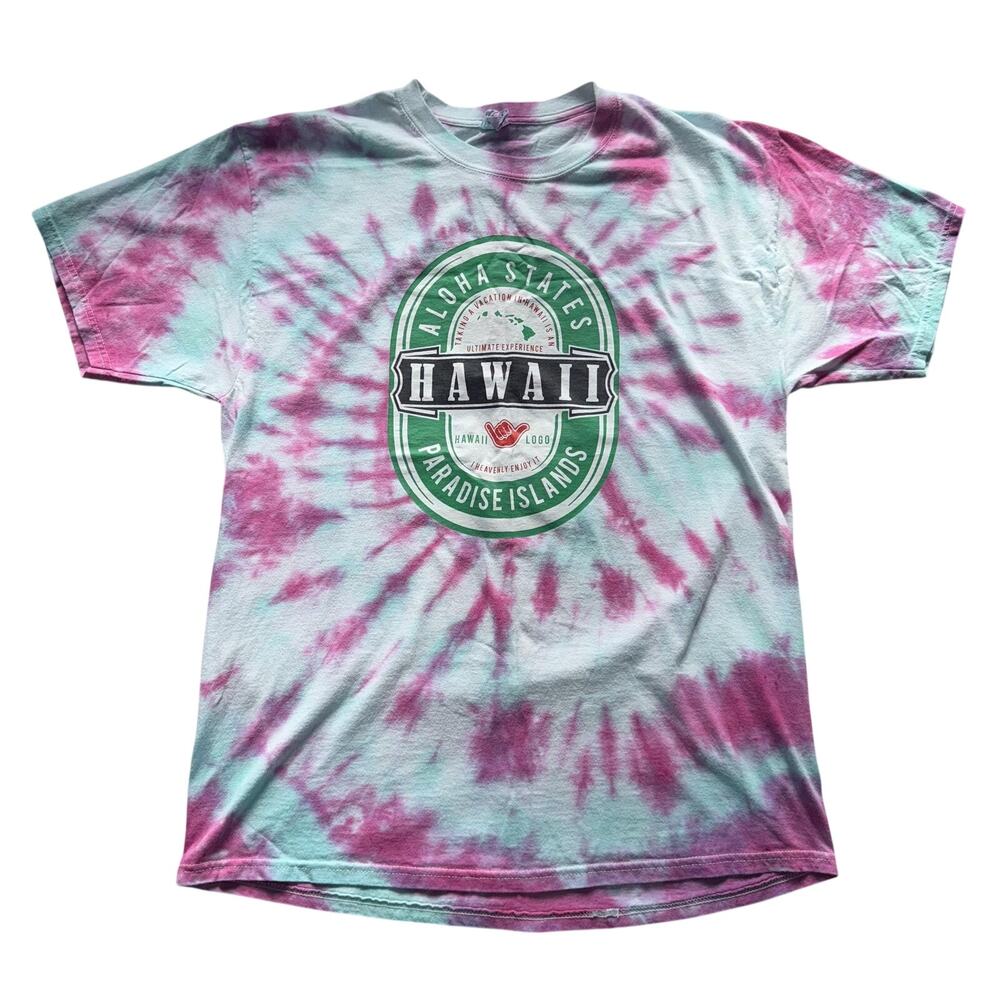 HAWAII ALOHA STATES PARADISE ISLANDS TIE DYE T SHIRT UNISEX SIZE L